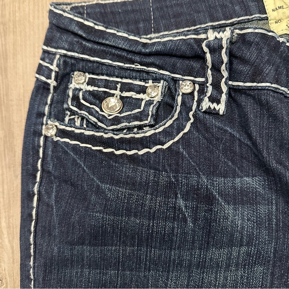 LA Idol Dark Blue Embellished Skinny Jeans with Contrast Stitching 11 - Picture 7 of 16